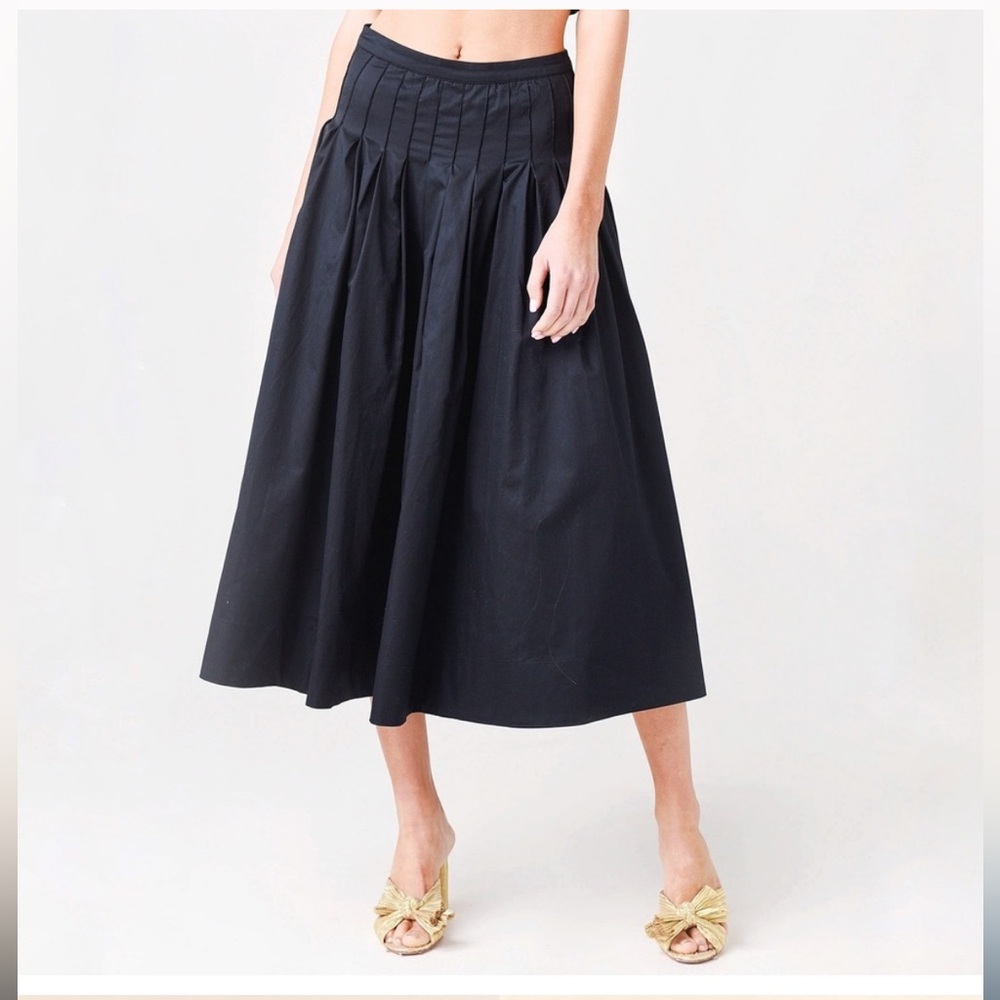 HUNTER BELL Stevie Pleated Midi Skirt in Onyx Black